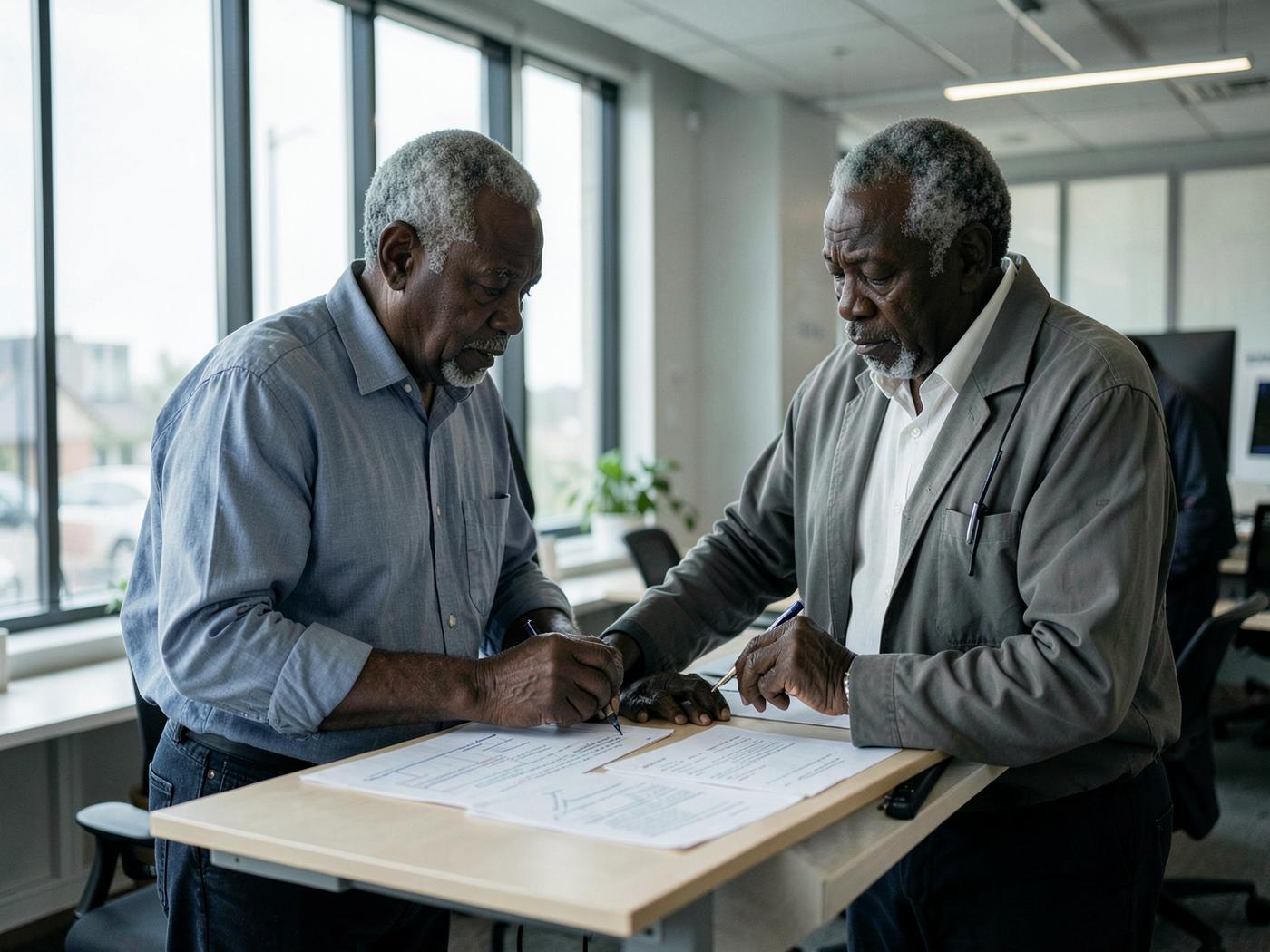 Two senior Testify Academy mentors reviewing student test reports